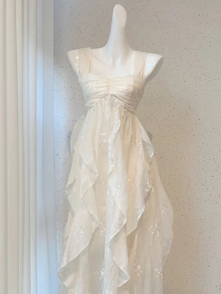 Sexy French High Low Square Neckline Christmas Dress Ivory Birthday Dresses Birthday Outfits simple gentle atmospheric and unique desi Bring summer colors to enhance whiteness