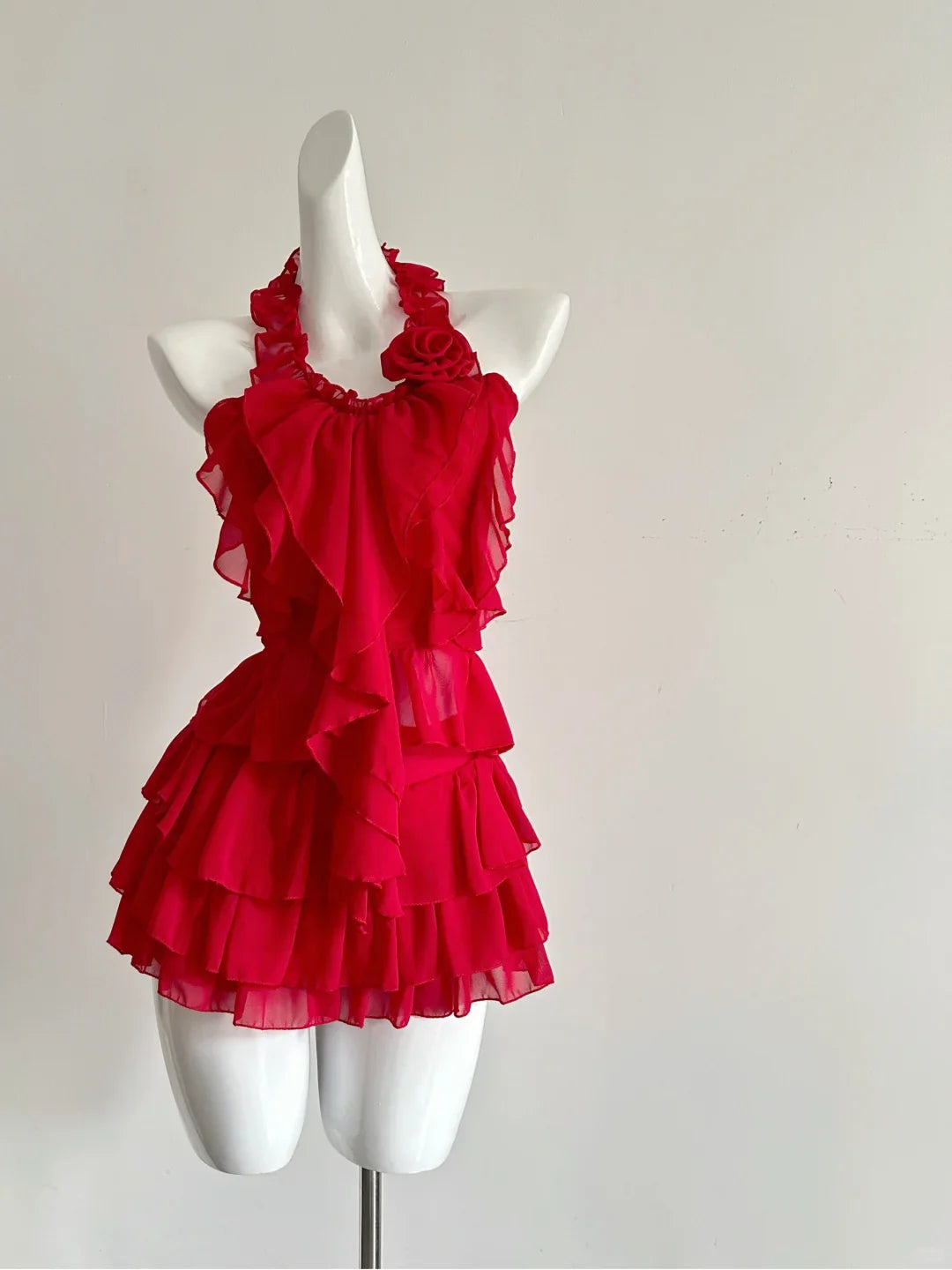 Sexy Halter Chiffon Cocktail Dress Red Holiday Dress  simple gentle atmospheric and unique desi Bring summer colors to enhance whiteness