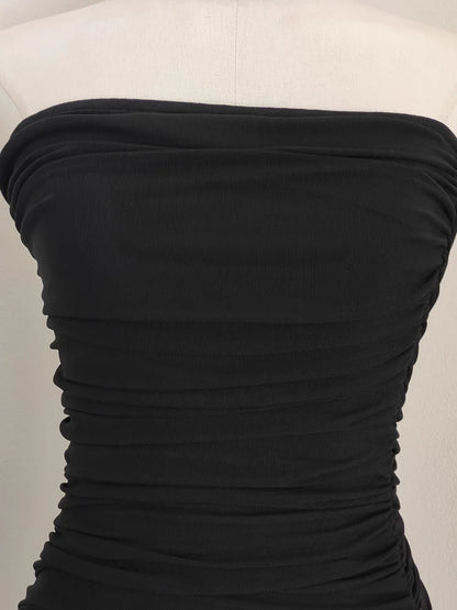 Sexy High Low Strapless Black Chiffon Ruffles Vacation Dress Women Dresses simple gentle atmospheric and unique desi Bring summer colors to enhance whiteness
