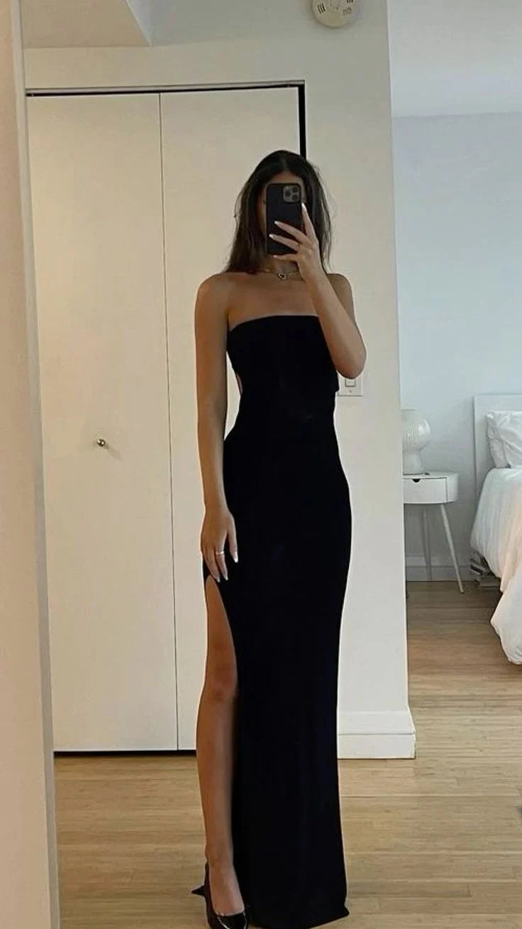 Sexy Mermaid Black Slit Prom Dresses Maxi Dress Long simple gentle atmospheric and unique desi Bring summer colors to enhance whiteness