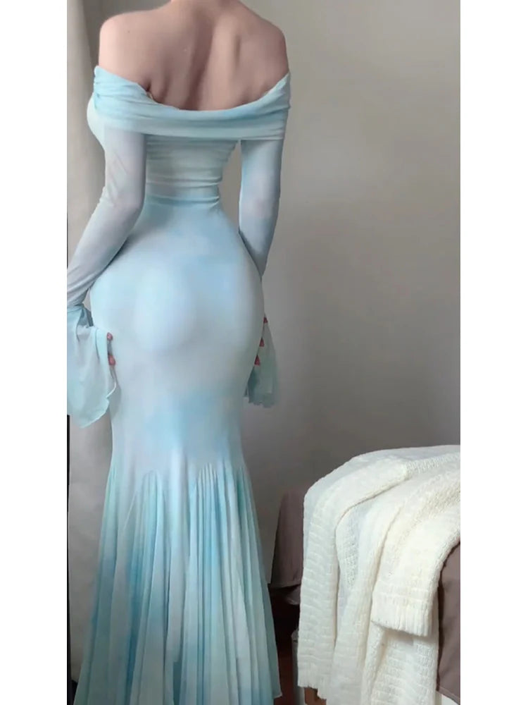 Sexy Mermaid Off The Shoulder Light Blue Women's Beach Dress Vacation Dresses Birthday Dress simple gentle atmospheric and unique desi Bring summer colors to enhance whiteness