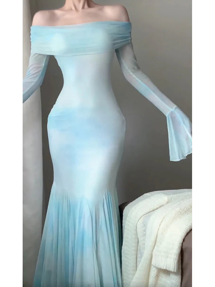 Sexy Mermaid Off The Shoulder Light Blue Women's Beach Dress Vacation Dresses Birthday Dress simple gentle atmospheric and unique desi Bring summer colors to enhance whiteness