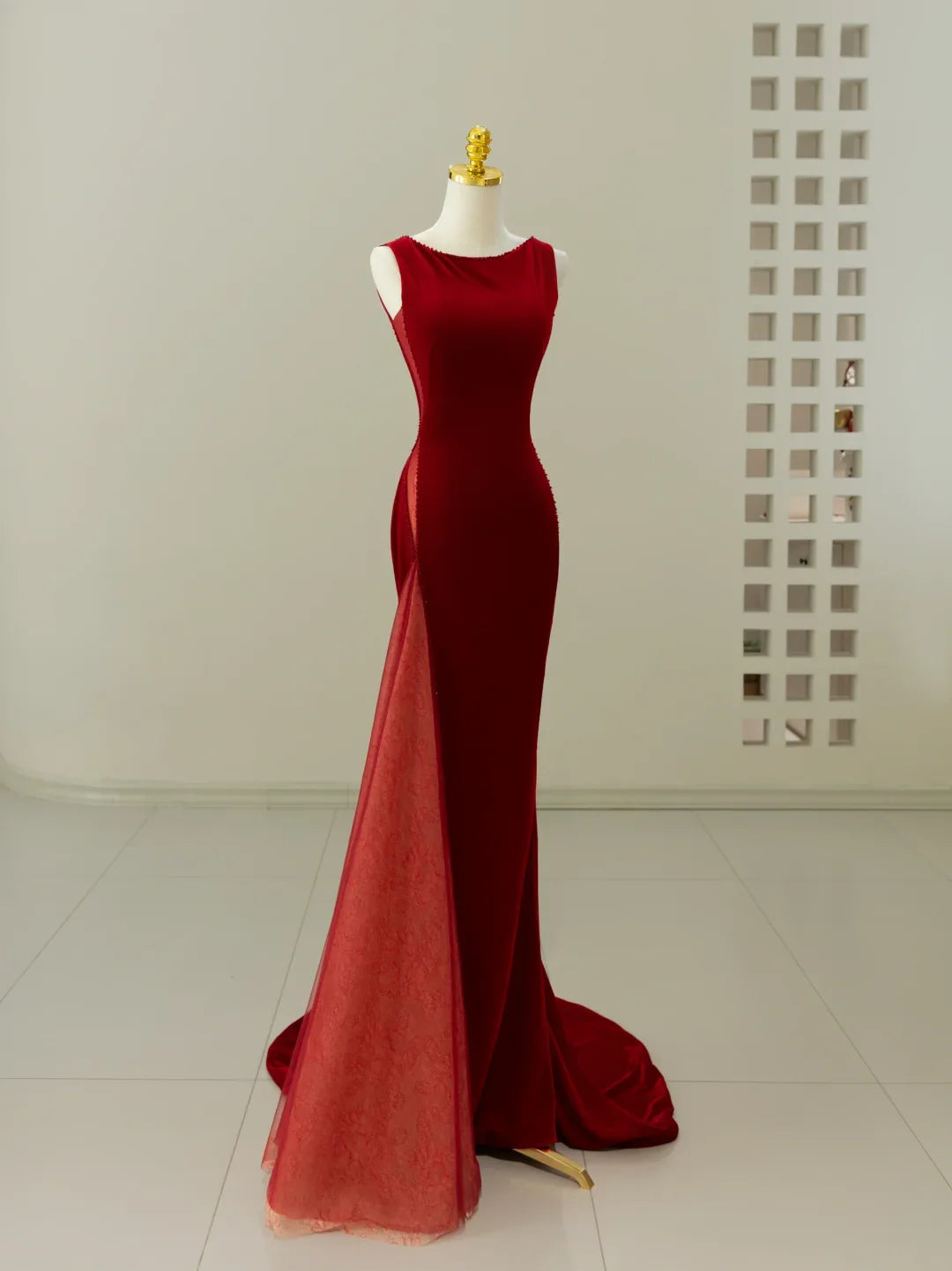 Sexy Mermaid Scoop Neck Velvet Burgundy Long Prom Dresses Party Dress 20th Birthday Outfits Graduation Dresses