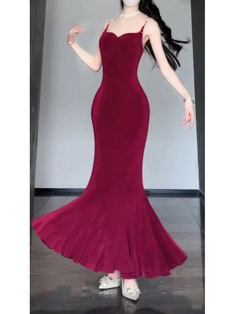 Sexy Mermaid Spaghetti Straps Christmas Dress Burgundy Prom Dresses Birthday Outfits simple gentle atmospheric and unique desi Bring summer colors to enhance whiteness