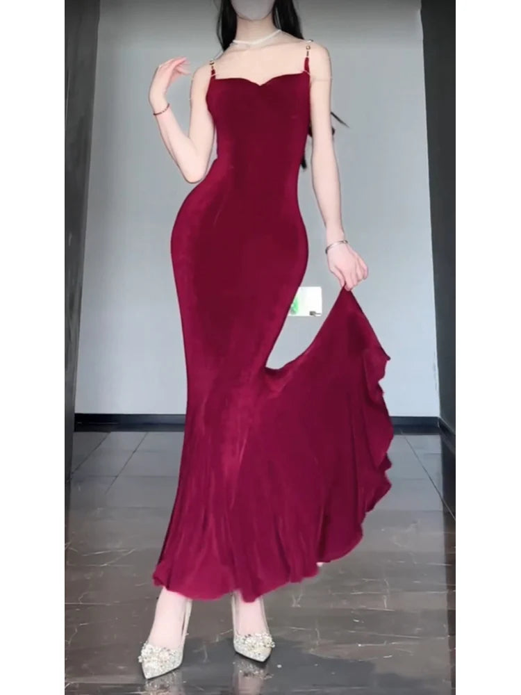 Sexy Mermaid Spaghetti Straps Christmas Dress Burgundy Prom Dresses Birthday Outfits simple gentle atmospheric and unique desi Bring summer colors to enhance whiteness
