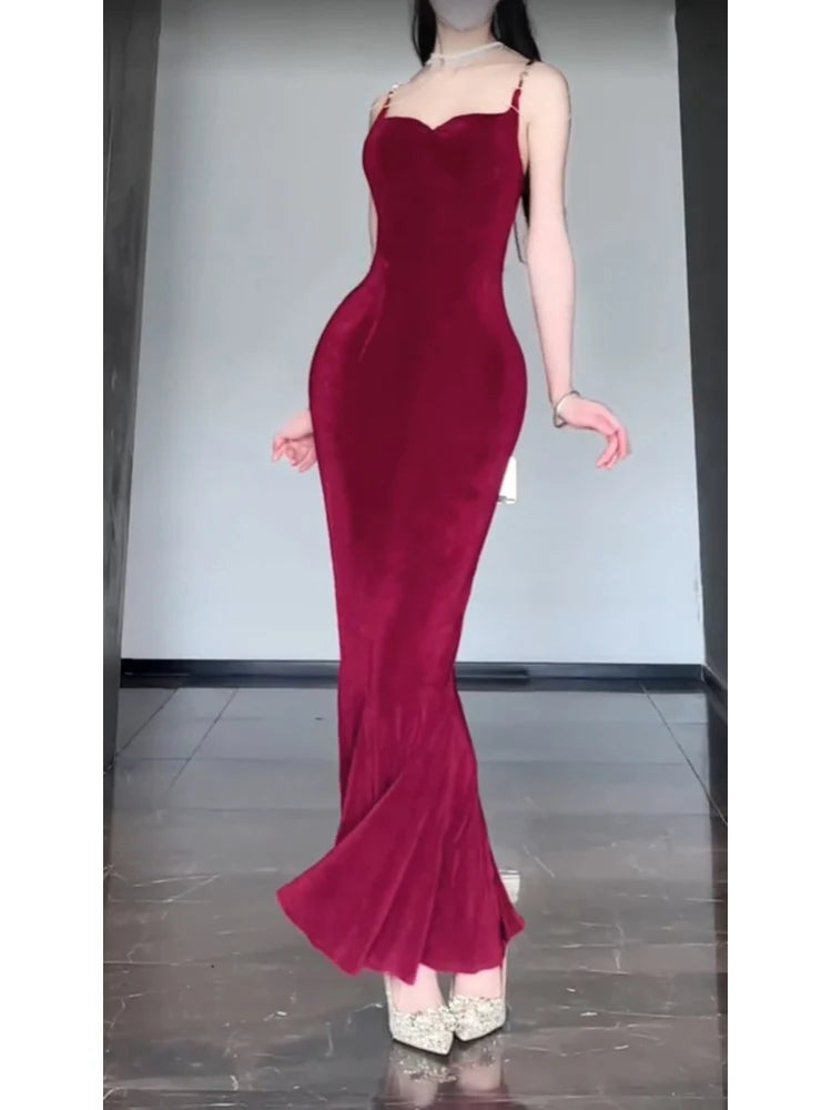 Sexy Mermaid Spaghetti Straps Christmas Dress Burgundy Prom Dresses Birthday Outfits simple gentle atmospheric and unique desi Bring summer colors to enhance whiteness