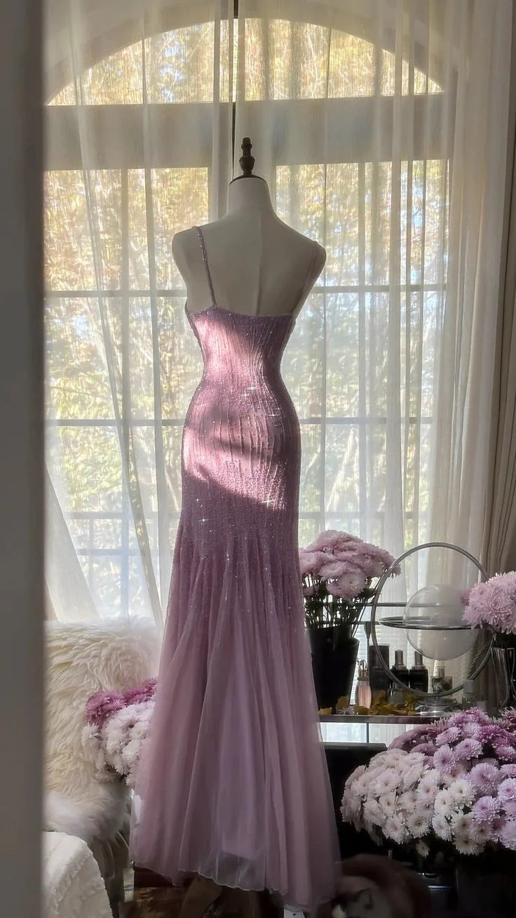 Sexy Mermaid Spaghetti Straps Purple Elegant Tulle Sequin Prom Dresses simple gentle atmospheric and unique desi Bring summer colors to enhance whiteness