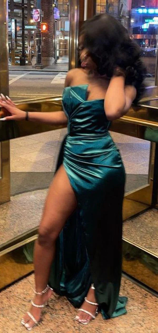 Sexy Mermaid Sweetheart Green Slit Satin Long Prom Dresses Party Dress 20th Birthday Outfits Graduation Dresses