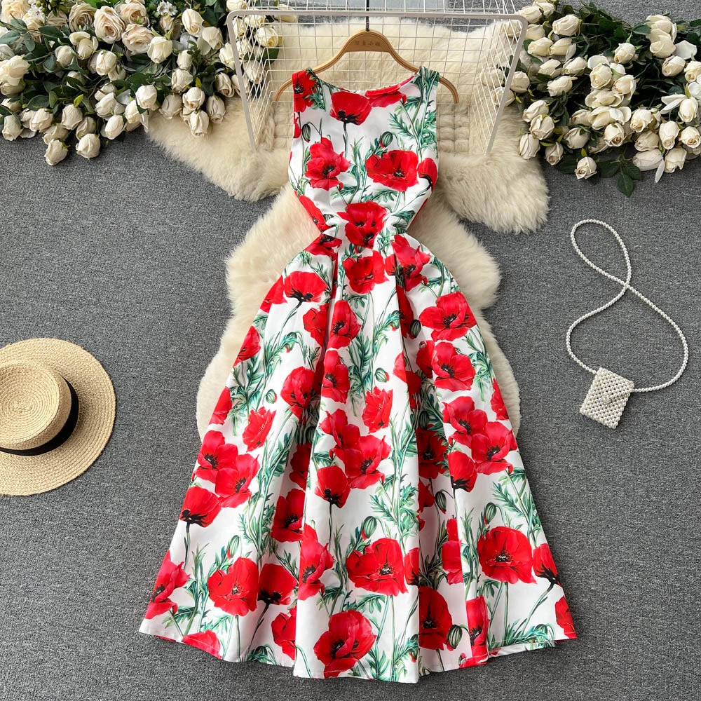 Sexy Scoop Floral Dress Women Holiday Dress simple gentle atmospheric and unique desi Bring summer colors to enhance whiteness
