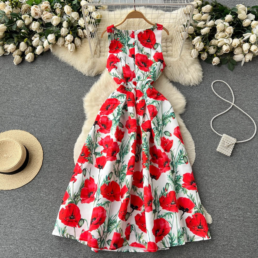 Sexy Scoop Floral Dress Women Holiday Dress simple gentle atmospheric and unique desi Bring summer colors to enhance whiteness