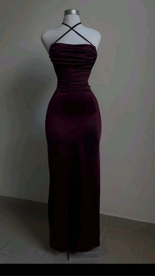 Sexy Sheath Halter Burgundy Slim Fit Long Prom Dress Evening Dresses gowns evening dresses gentle atmospheric and unique desi Bring summer colors to enhance whiteness