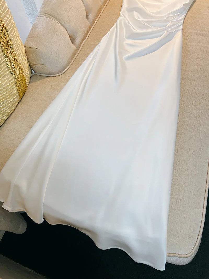 Sexy Sheath One Shoulder Pink Satin Prom Dresses Formal Summer Wedding Guest Dresses Wedding Guest Outfits  simple gentle atmospheric and unique desi Bring summer colors to enhance whiteness