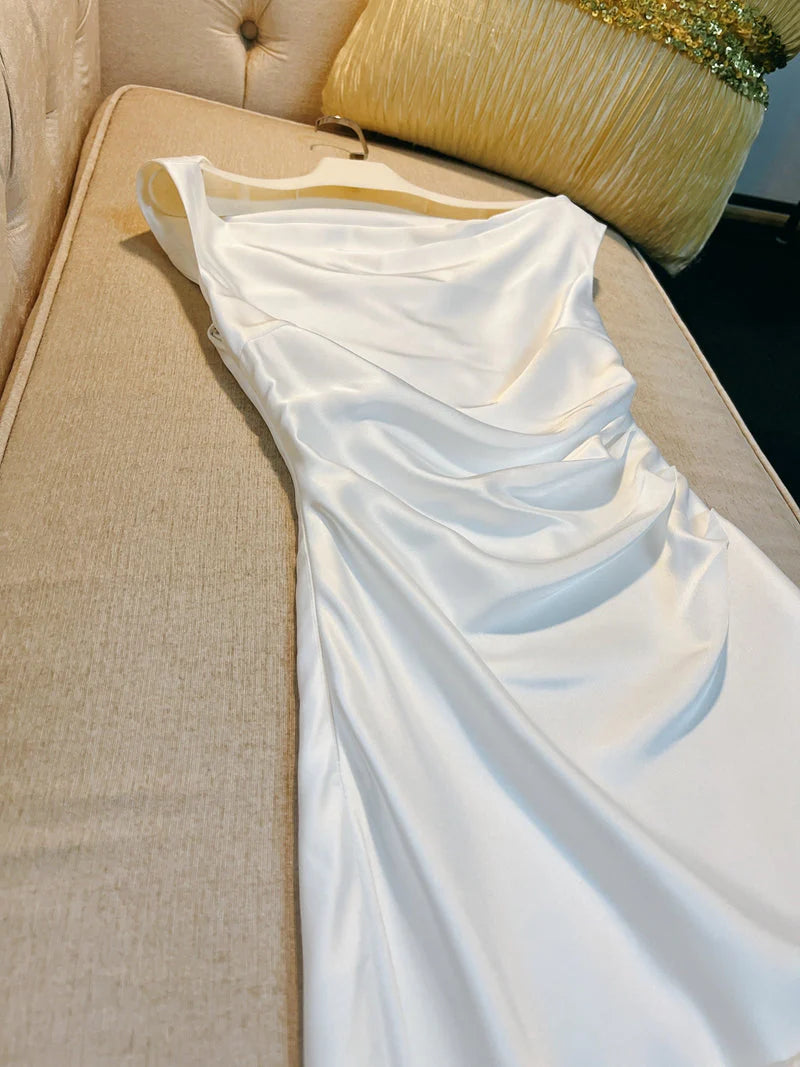 Sexy Sheath One Shoulder Pink Satin Prom Dresses Formal Summer Wedding Guest Dresses Wedding Guest Outfits  simple gentle atmospheric and unique desi Bring summer colors to enhance whiteness