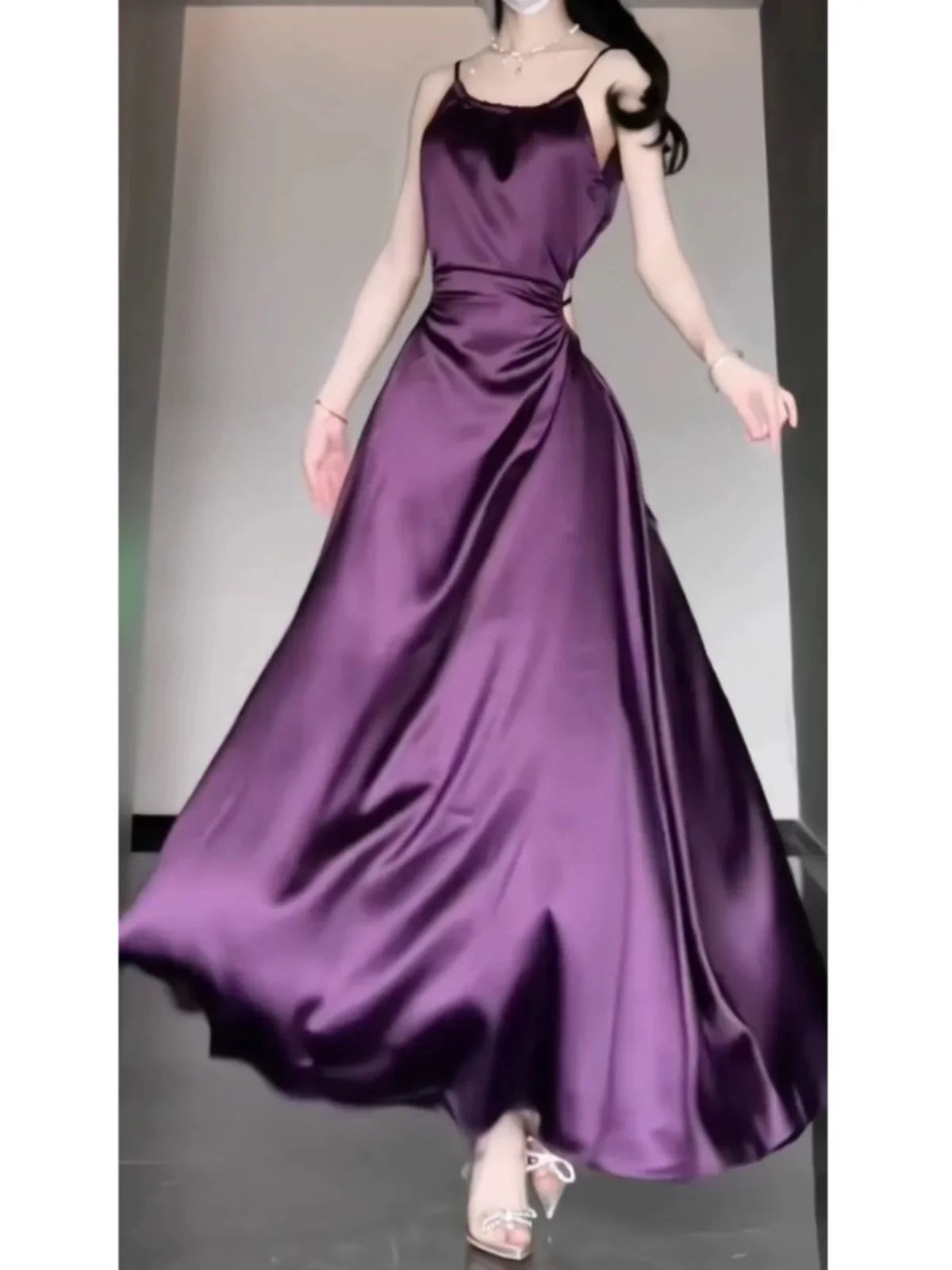 Sexy Sheath Spaghetti Straps Grape Satin Birthday Dresses Night Party Dress  simple gentle atmospheric and unique desi Bring summer colors to enhance whiteness