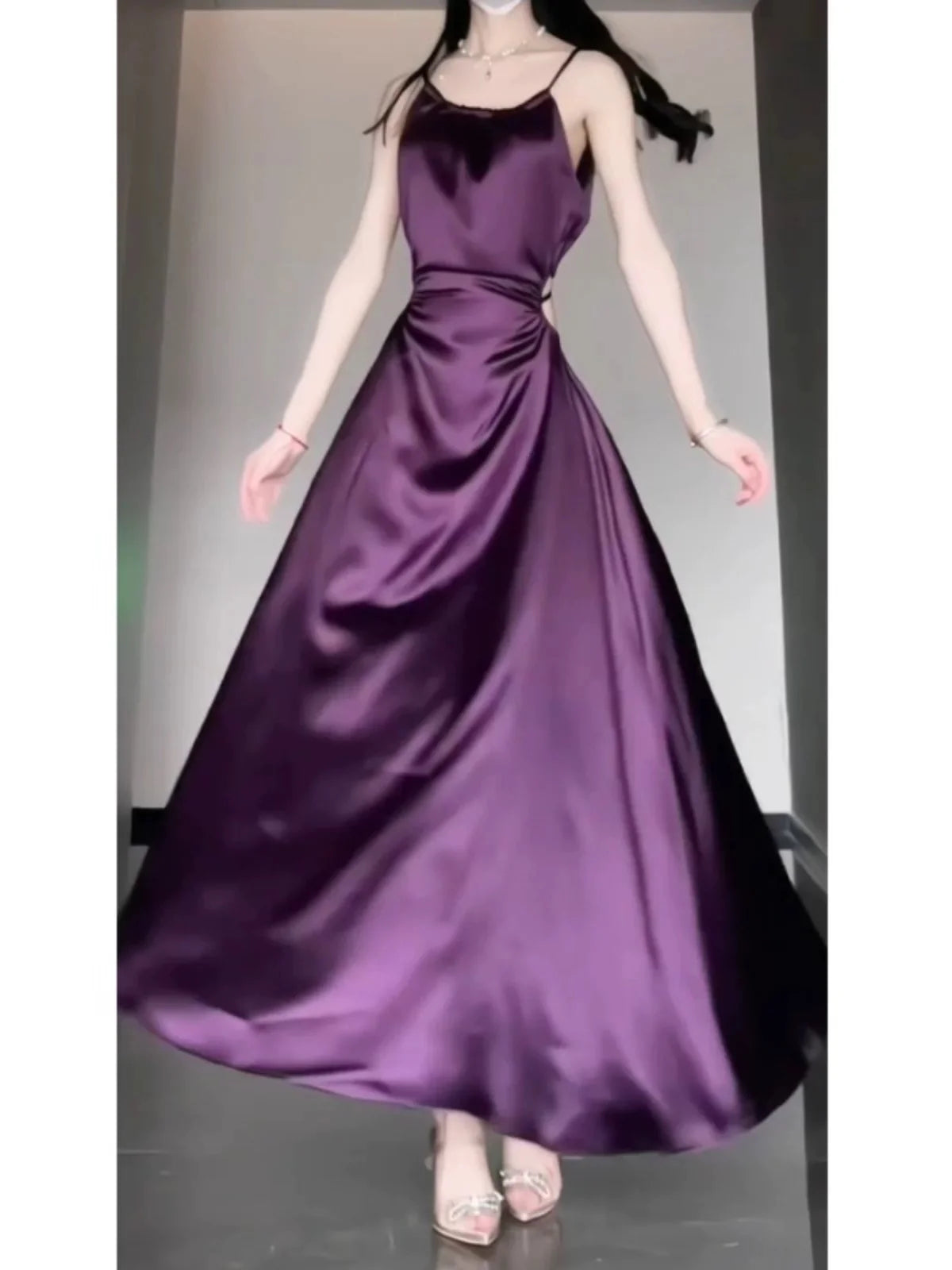 Sexy Sheath Spaghetti Straps Grape Satin Birthday Dresses Night Party Dress  simple gentle atmospheric and unique desi Bring summer colors to enhance whiteness