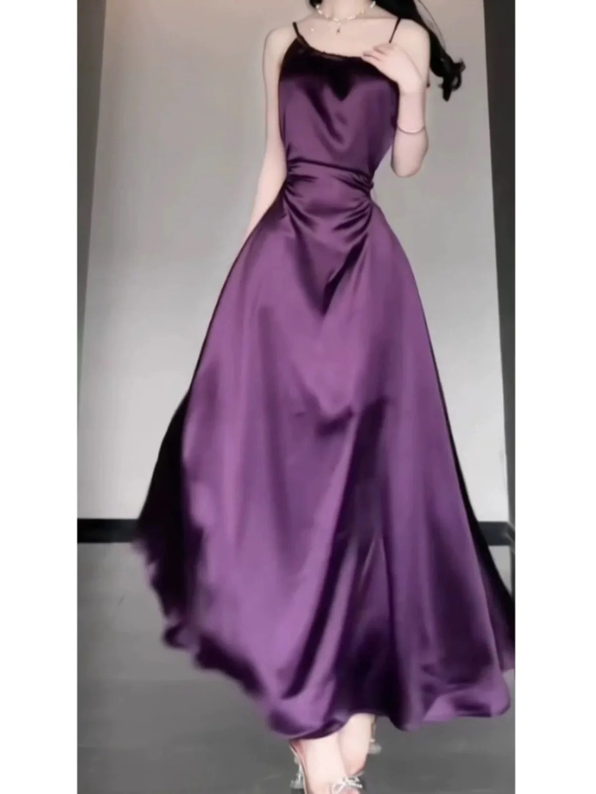 Sexy Sheath Spaghetti Straps Grape Satin Birthday Dresses Night Party Dress  simple gentle atmospheric and unique desi Bring summer colors to enhance whiteness