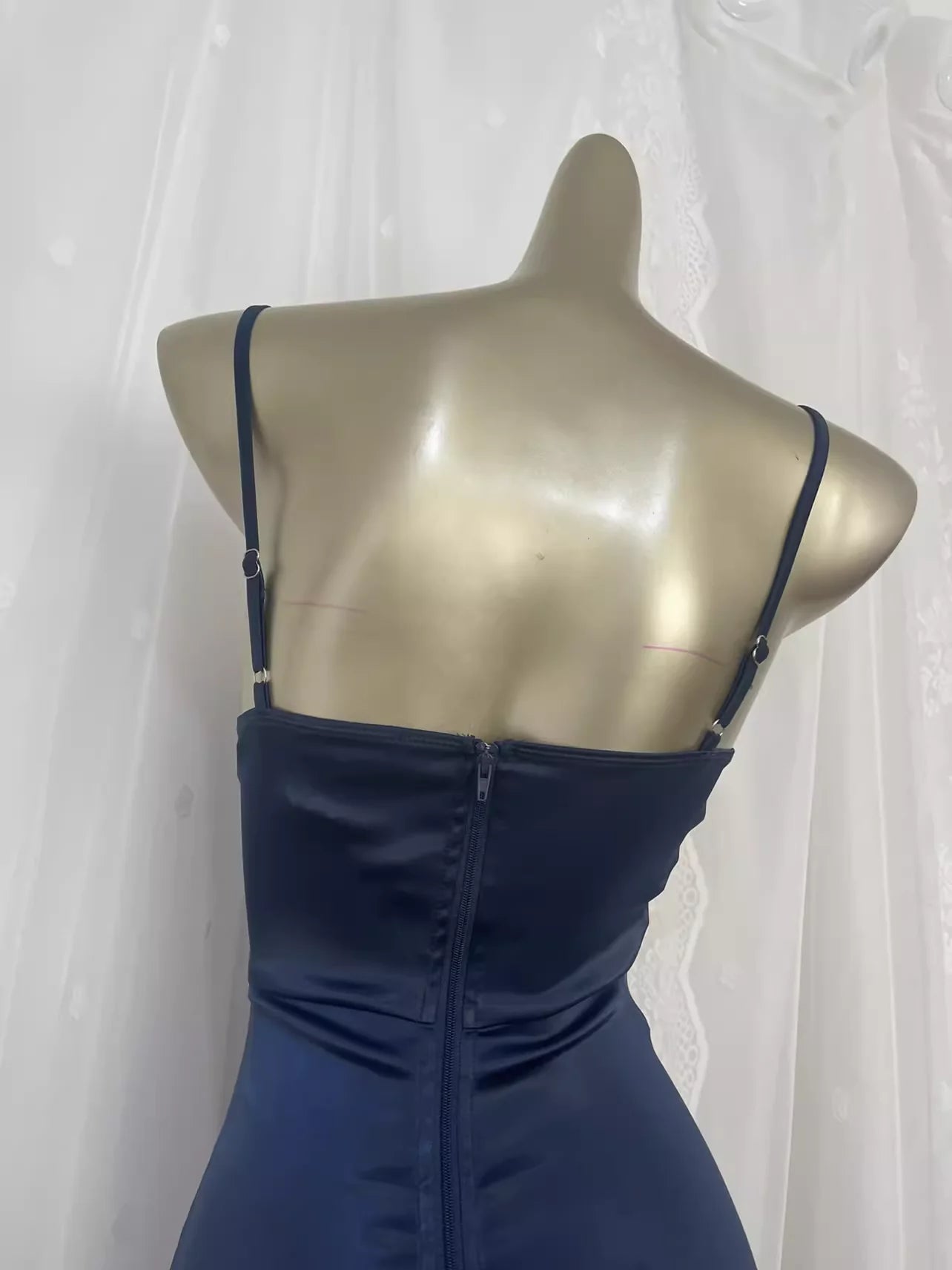 Sexy Sheath Spaghetti Straps Navy Blue Long Vacation Dress Birthday Dresses simple gentle atmospheric and unique desi Bring summer colors to enhance whiteness