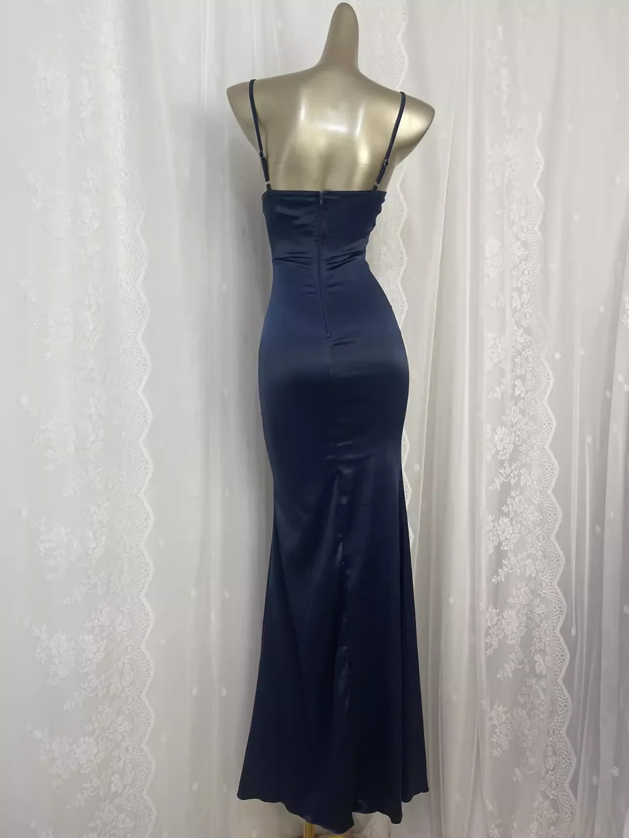 Sexy Sheath Spaghetti Straps Navy Blue Long Vacation Dress Birthday Dresses simple gentle atmospheric and unique desi Bring summer colors to enhance whiteness