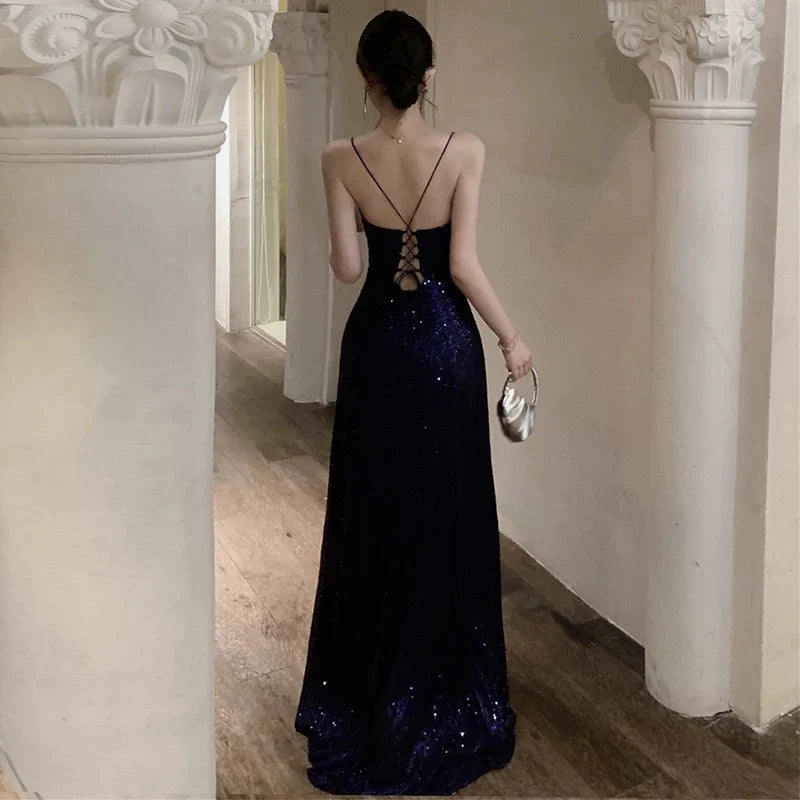 Sexy Sheath Spaghetti Straps Navy Blue Sequin Beach Dress Women's Vacation Dresses Birthday simple gentle atmospheric and unique desi Bring summer colors to enhance whiteness