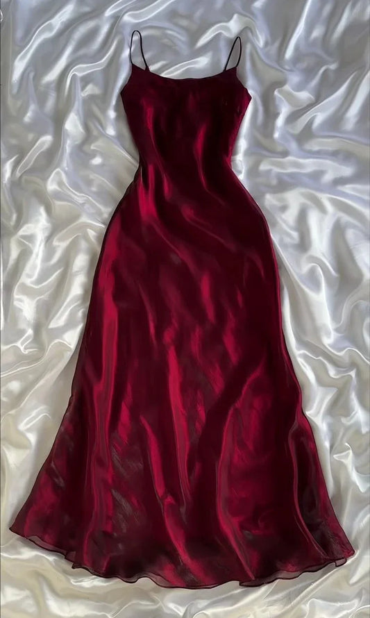 Sexy Sheath Spaghetti Straps Sleeveless Burgundy Prom Dresses Evening Gowns formal wear dresses simple gentle atmospheric and unique desi Bring summer colors to enhance whiteness