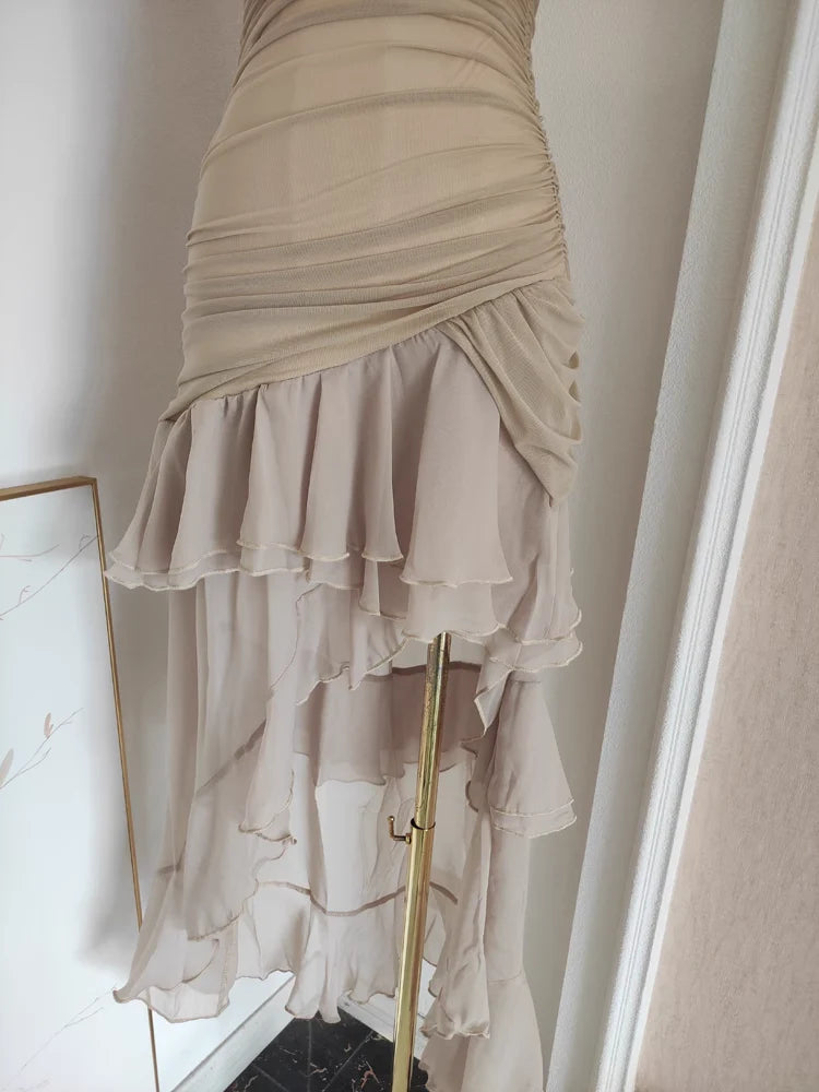 Sexy Sheath Strapless Champagne High Low Women's Holiday Dresses Birthday Outfits simple gentle atmospheric and unique desi Bring summer colors to enhance whiteness