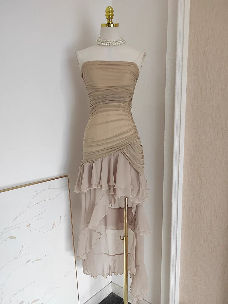 Sexy Sheath Strapless Champagne High Low Women's Holiday Dresses Birthday Outfits simple gentle atmospheric and unique desi Bring summer colors to enhance whiteness