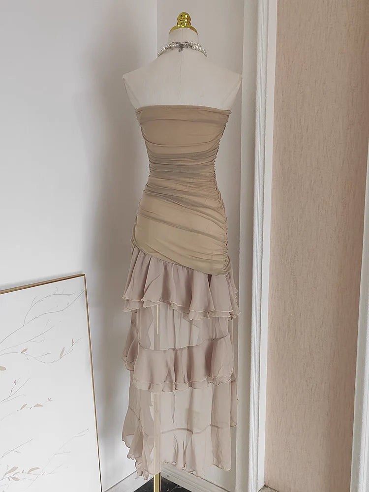 Sexy Sheath Strapless Champagne High Low Women's Holiday Dresses Birthday Outfits simple gentle atmospheric and unique desi Bring summer colors to enhance whiteness