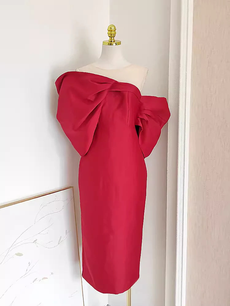 Sexy Sheath Strapless Red Vacation Dress Satin Women Dresses  simple gentle atmospheric and unique desi Bring summer colors to enhance whiteness
