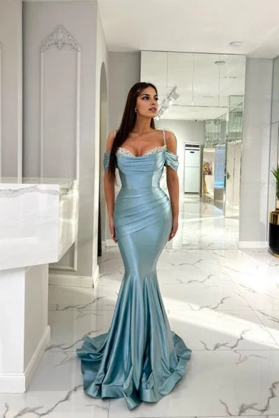 Sexy Spaghetti Strap Cap Sleeve Mermaid Evening Dress with Ruffles Simple gentle atmospheric and unique design