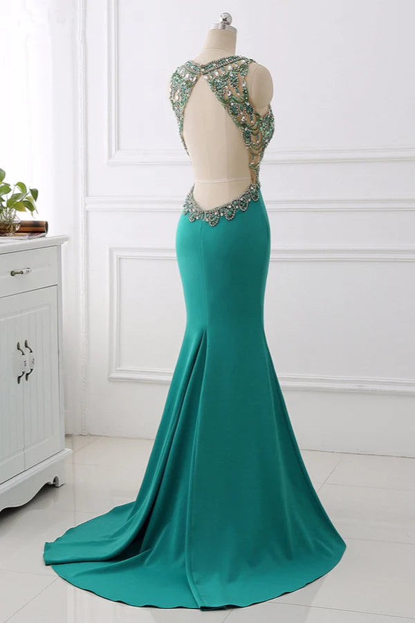 Sexy V-Neck Appliques Mermaid Prom Dresses Sleeveless with Crystals On Sale Simple gentle atmospheric and unique design