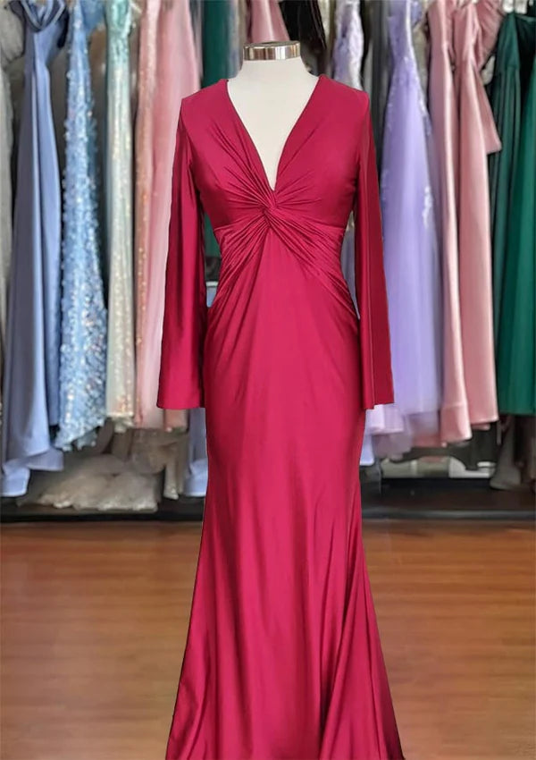 Sheath Column V-Neck Jersey Prom Dress/Evening Dress with Pleated Full-Length Skirt Simple gentle atmospheric and unique design