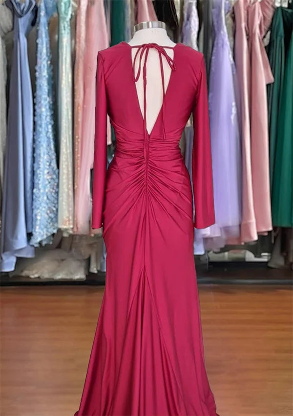 Sheath Column V-Neck Jersey Prom Dress/Evening Dress with Pleated Full-Length Skirt Simple gentle atmospheric and unique design