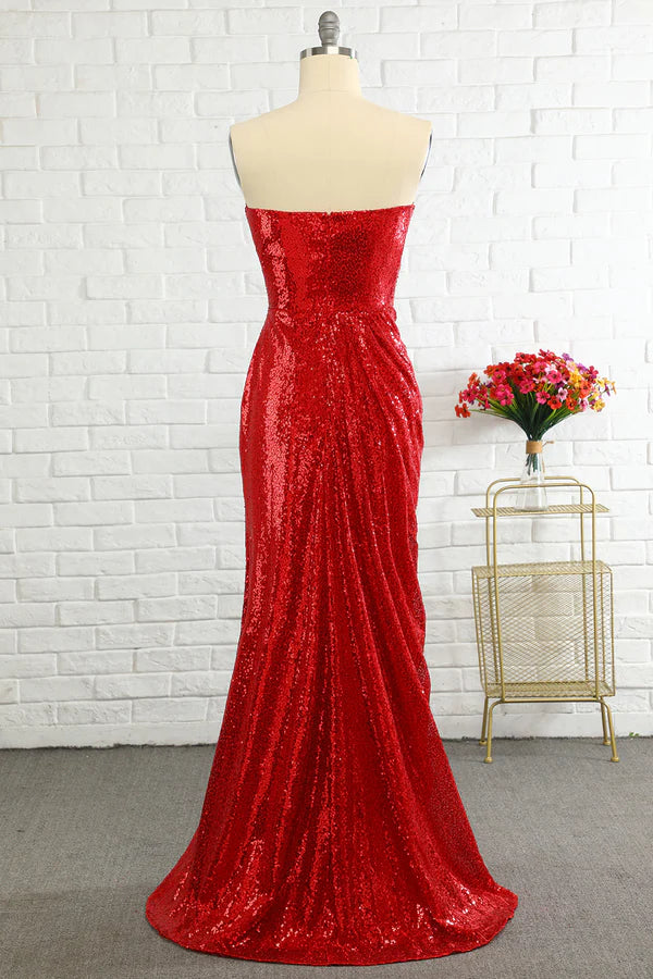 Sheath Sweetheart Red Sequins Prom Dress with Sequins Simple gentle atmospheric and unique design ﻿