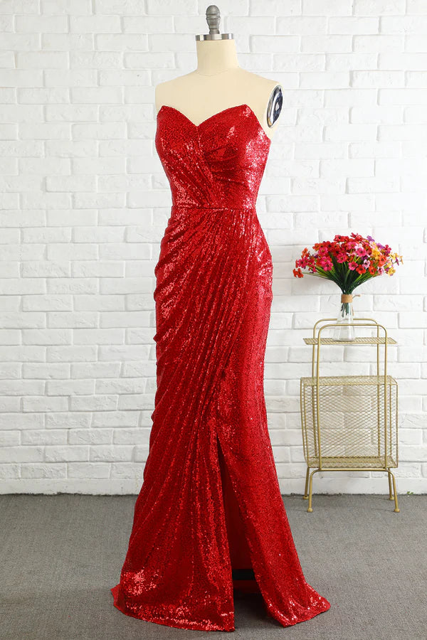 Sheath Sweetheart Red Sequins Prom Dress with Sequins Simple gentle atmospheric and unique design ﻿