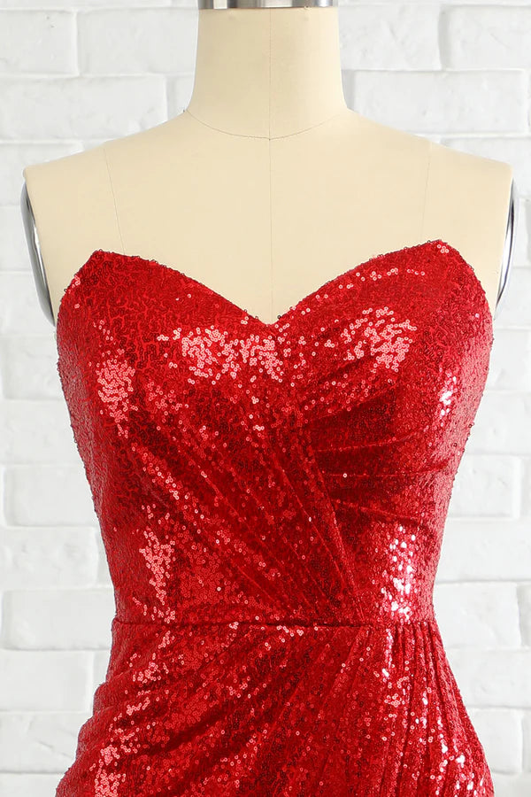 Sheath Sweetheart Red Sequins Prom Dress with Sequins Simple gentle atmospheric and unique design ﻿