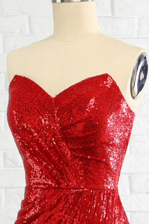 Sheath Sweetheart Red Sequins Prom Dress with Sequins Simple gentle atmospheric and unique design ﻿