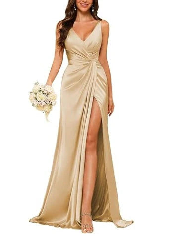 Sheath V-Neck Sleeveless Floor-Length Bridesmaid Dress with Ruched simple gentle atmospheric and unique desi Bring summer colors to enhance whiteness