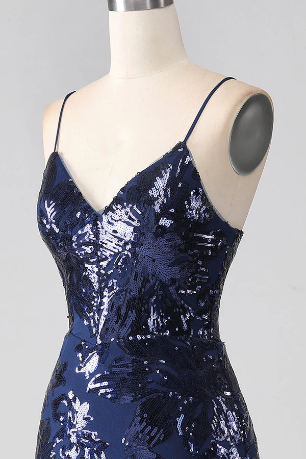 Shimmering Sequin Mermaid Spaghetti Strap Prom Dress with Slit simple gentle atmospheric and unique desi