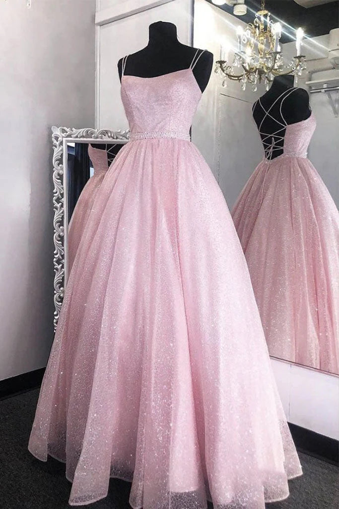 Shiny Light Pink Long Prom Dress Back Open Formal Party Gown simple gentle atmospheric and unique desi Bring summer colors to enhance whiteness