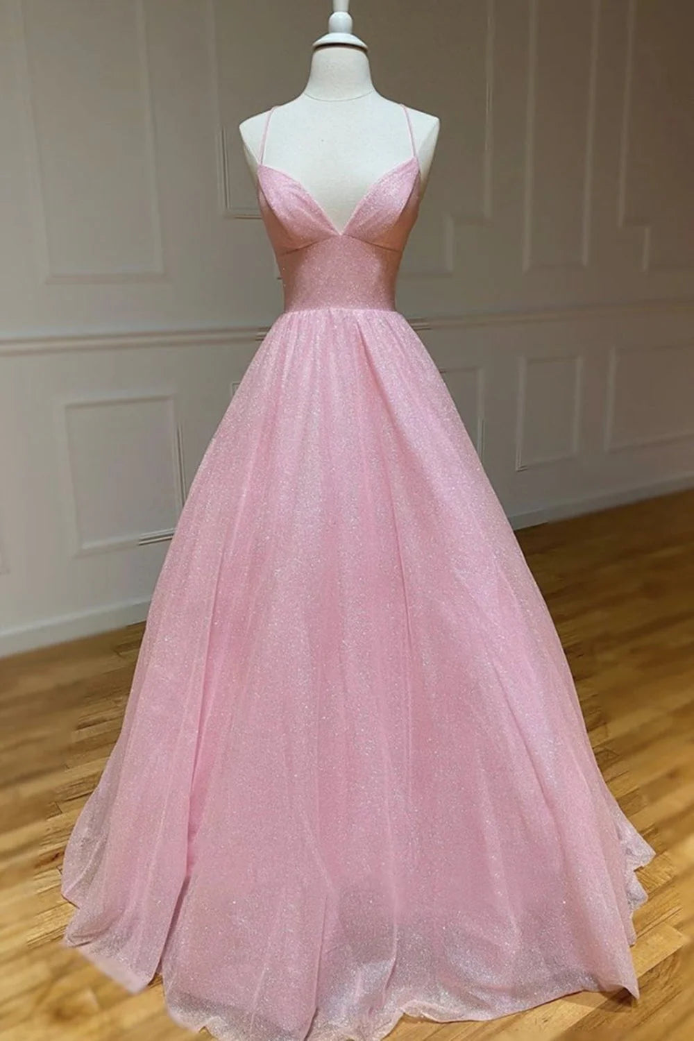 Shiny V Neck Backless Pink Long Prom Dress, Formal Graduation Evening Dresses simple gentle atmospheric and unique desi Bring summer colors to enhance whiteness