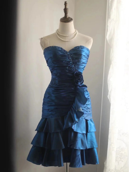 Short Satin Ball Gown Evening Gown Graduation Gown simple gentle atmospheric and unique desi Bring summer colors to enhance whiteness