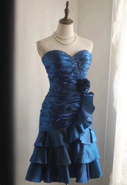 Short Satin Ball Gown Evening Gown Graduation Gown simple gentle atmospheric and unique desi Bring summer colors to enhance whiteness