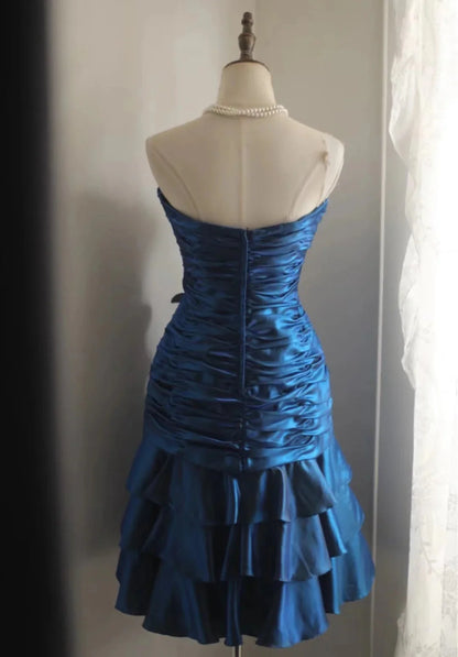 Short Satin Ball Gown Evening Gown Graduation Gown simple gentle atmospheric and unique desi Bring summer colors to enhance whiteness