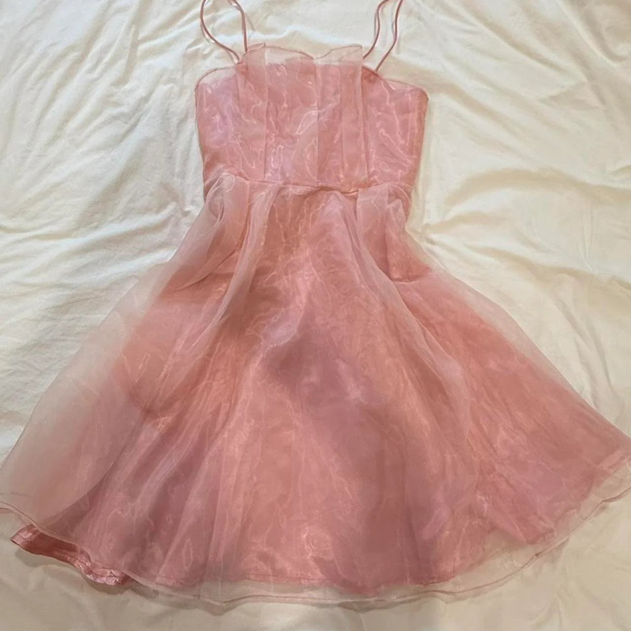Short Spaghetti Straps Satin Tulle Homecoming Dress Prom Dress simple gentle atmospheric and unique desi Bring summer colors to enhance whiteness