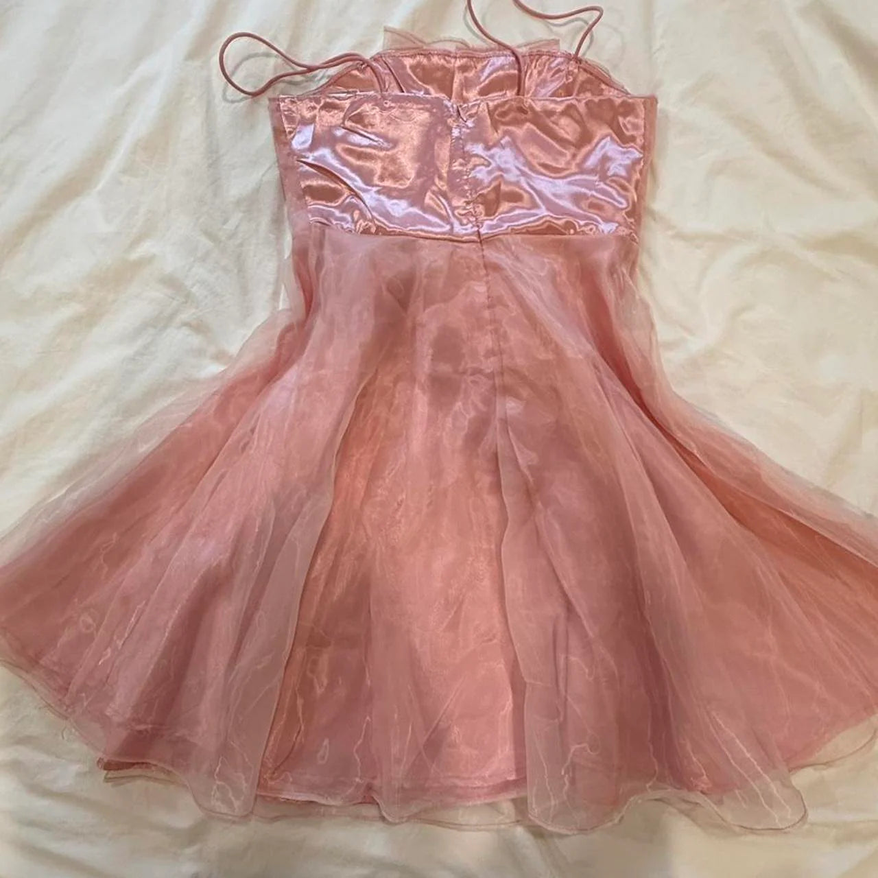 Short Spaghetti Straps Satin Tulle Homecoming Dress Prom Dress simple gentle atmospheric and unique desi Bring summer colors to enhance whiteness
