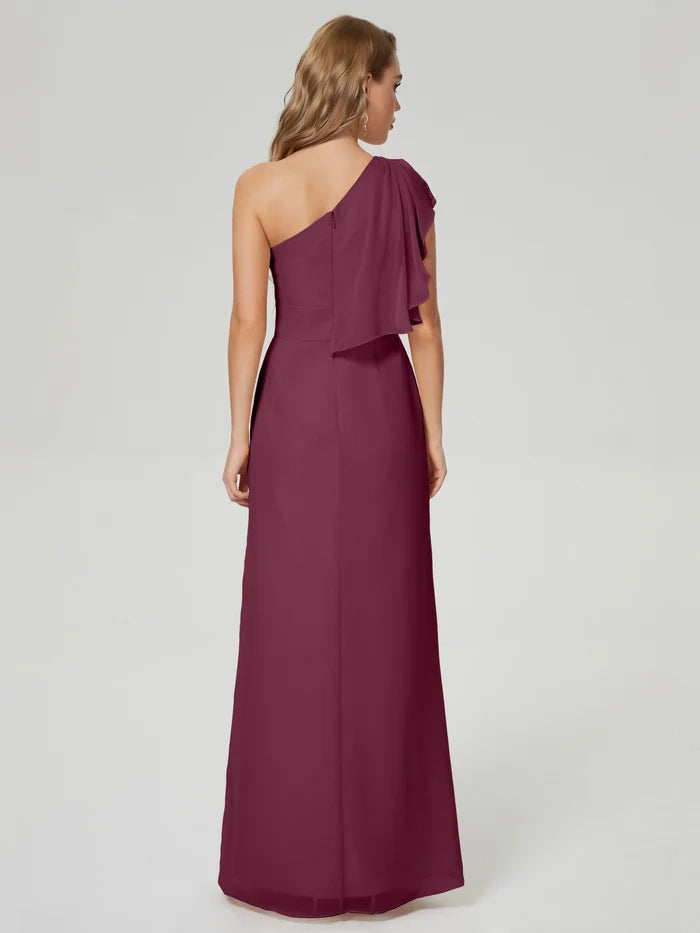 Side Slit One Shoulder Chiffon Bridesmaid Dress simple gentle atmospheric and unique desi Bring summer colors to enhance whiteness