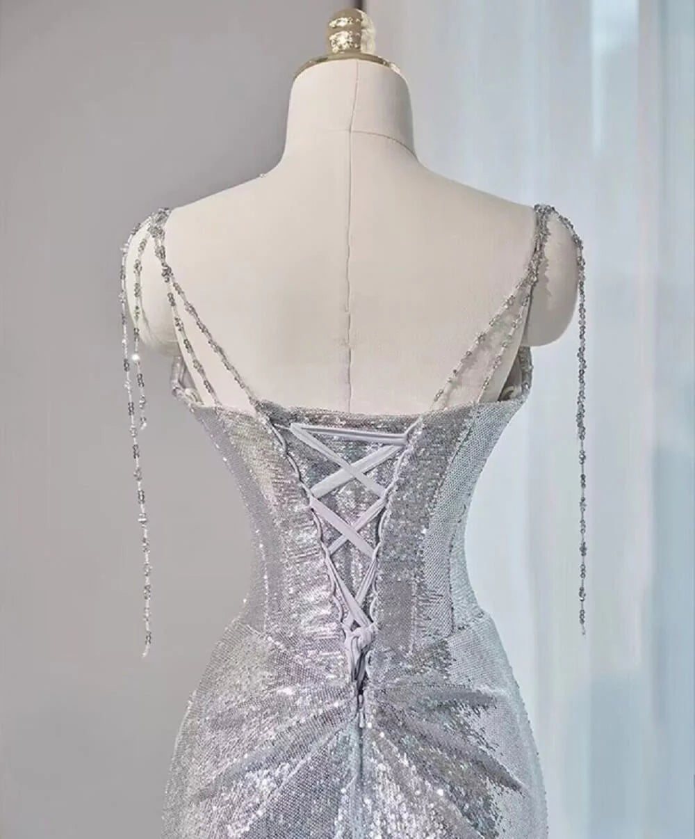 Silver Mermaid Style Prom Dresses Sequin Long Holiday Dress Party simple gentle atmospheric and unique desi Bring summer colors to enhance whiteness