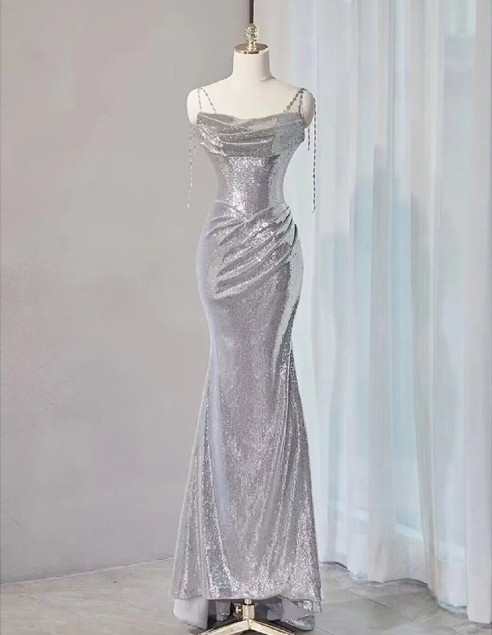 Silver Mermaid Style Prom Dresses Sequin Long Holiday Dress Party simple gentle atmospheric and unique desi Bring summer colors to enhance whiteness