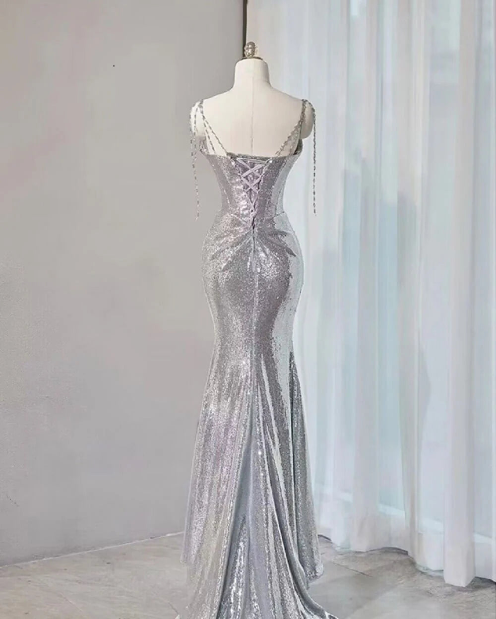 Silver Mermaid Style Prom Dresses Sequin Long Holiday Dress Party simple gentle atmospheric and unique desi Bring summer colors to enhance whiteness