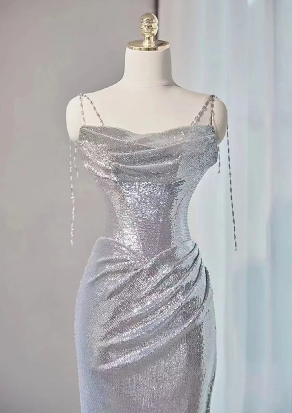 Silver Mermaid Style Prom Dresses Sequin Long Holiday Dress Party simple gentle atmospheric and unique desi Bring summer colors to enhance whiteness